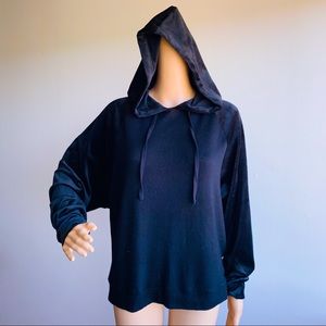 🆕 Black Cropped Hoodie with Velvet Sleeves, M
